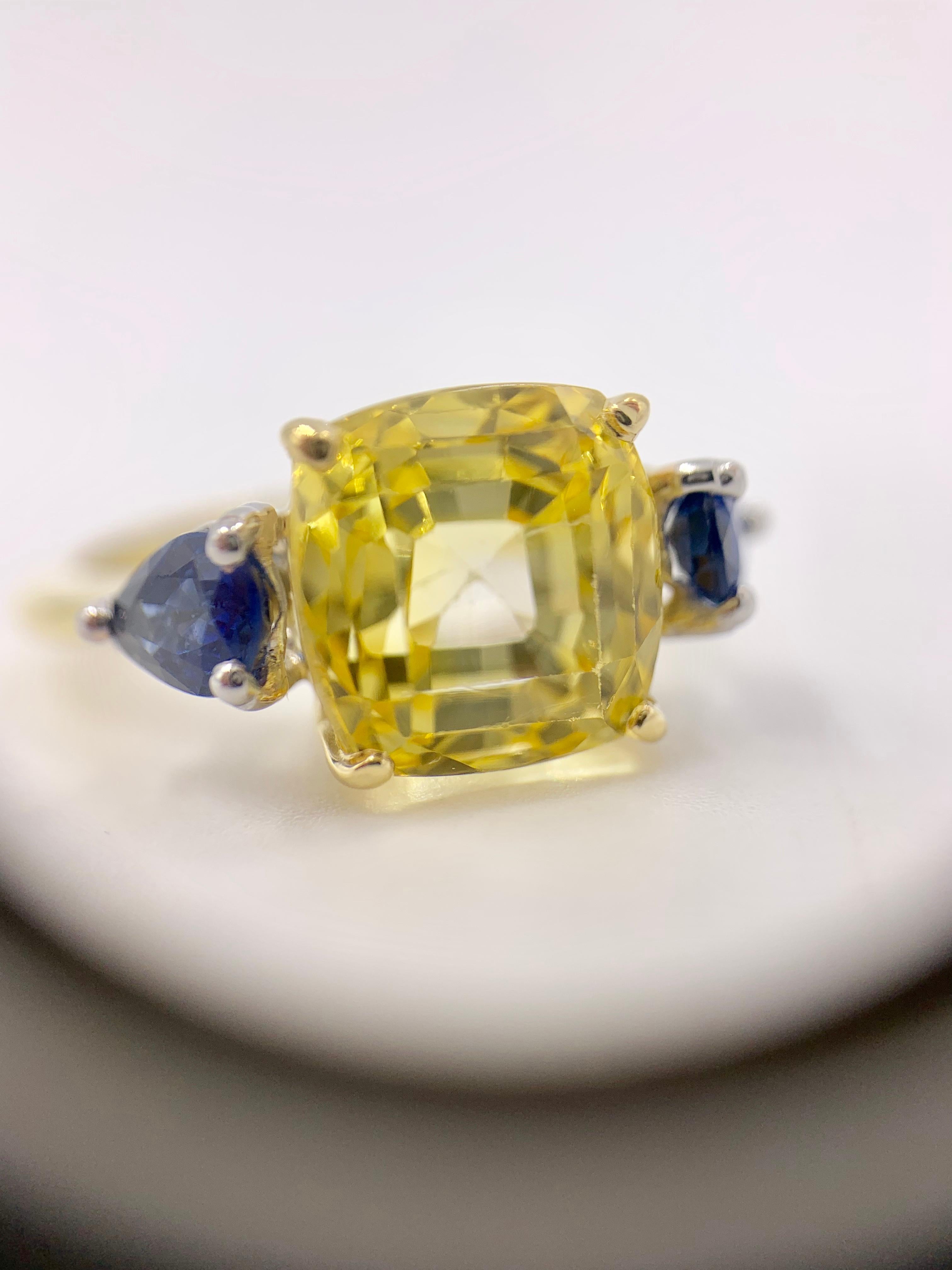 7.88 Carat Yellow Sapphire Center Three-Stone Ring In Good Condition In Pikesville, MD