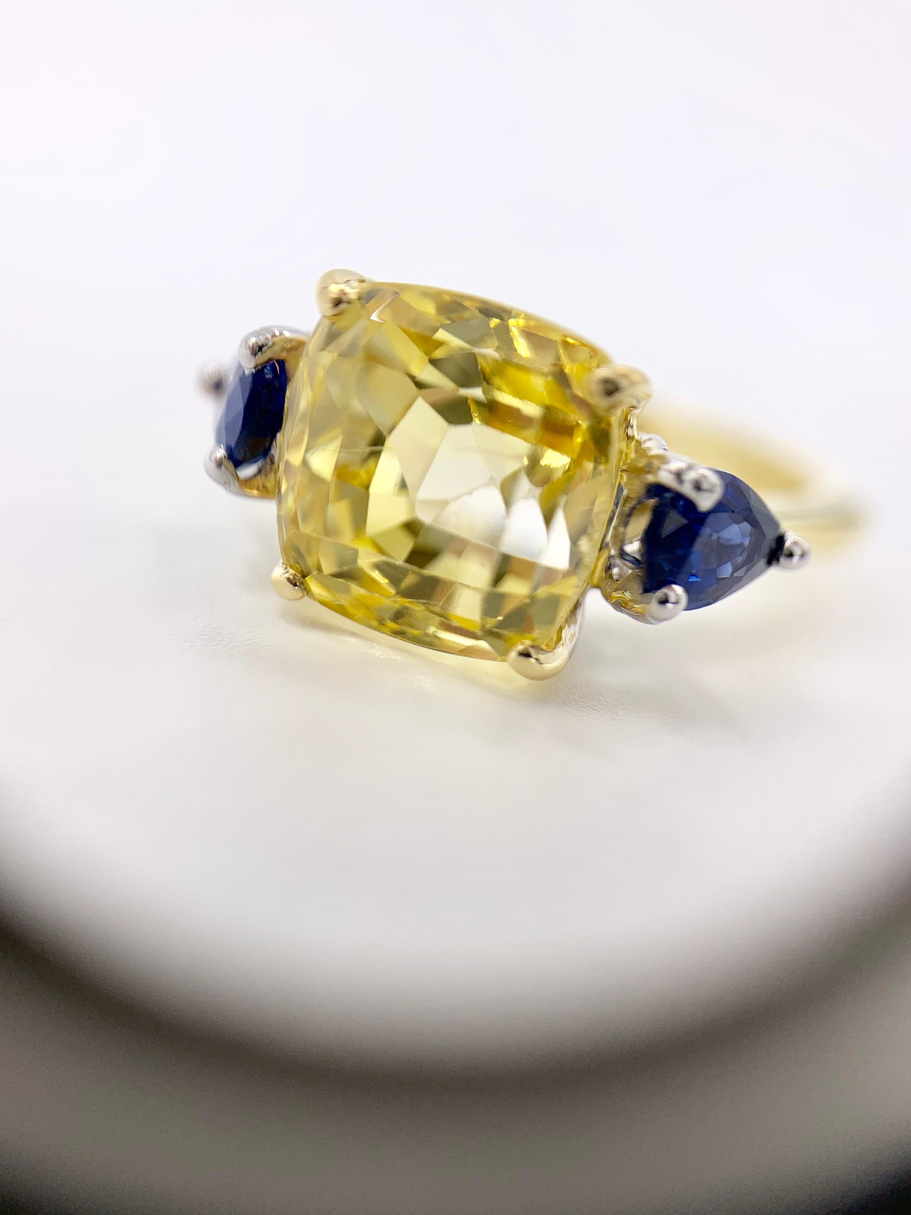 Women's or Men's 7.88 Carat Yellow Sapphire Center Three-Stone Ring