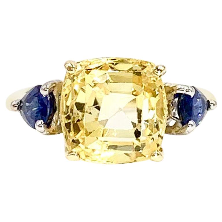 7.88 Carat Yellow Sapphire Center Three-Stone Ring