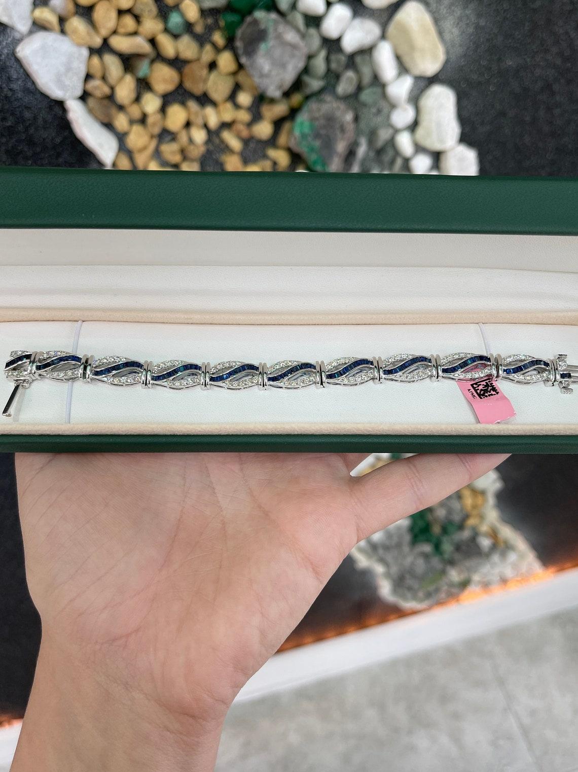 Modern 7.88tcw 14K White Gold Sapphire & Diamond Bracelet Luxury High Quality Sapphire For Sale