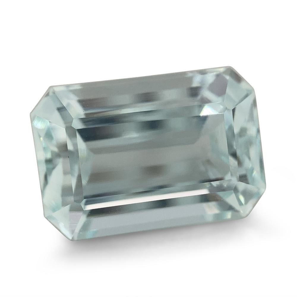 Description:

Gem Type: Aquamarine 
Number of Stones: 1
Weight: 7.8 cts
Measurements: 13.93 x 9.49 x 7.79 mm
Shape: Emerald Cut
Cutting Style Crown: Step Cut
Cutting Style Pavilion: Step Cut 
Transparency: None
Clarity: Very Very Slightly Included: