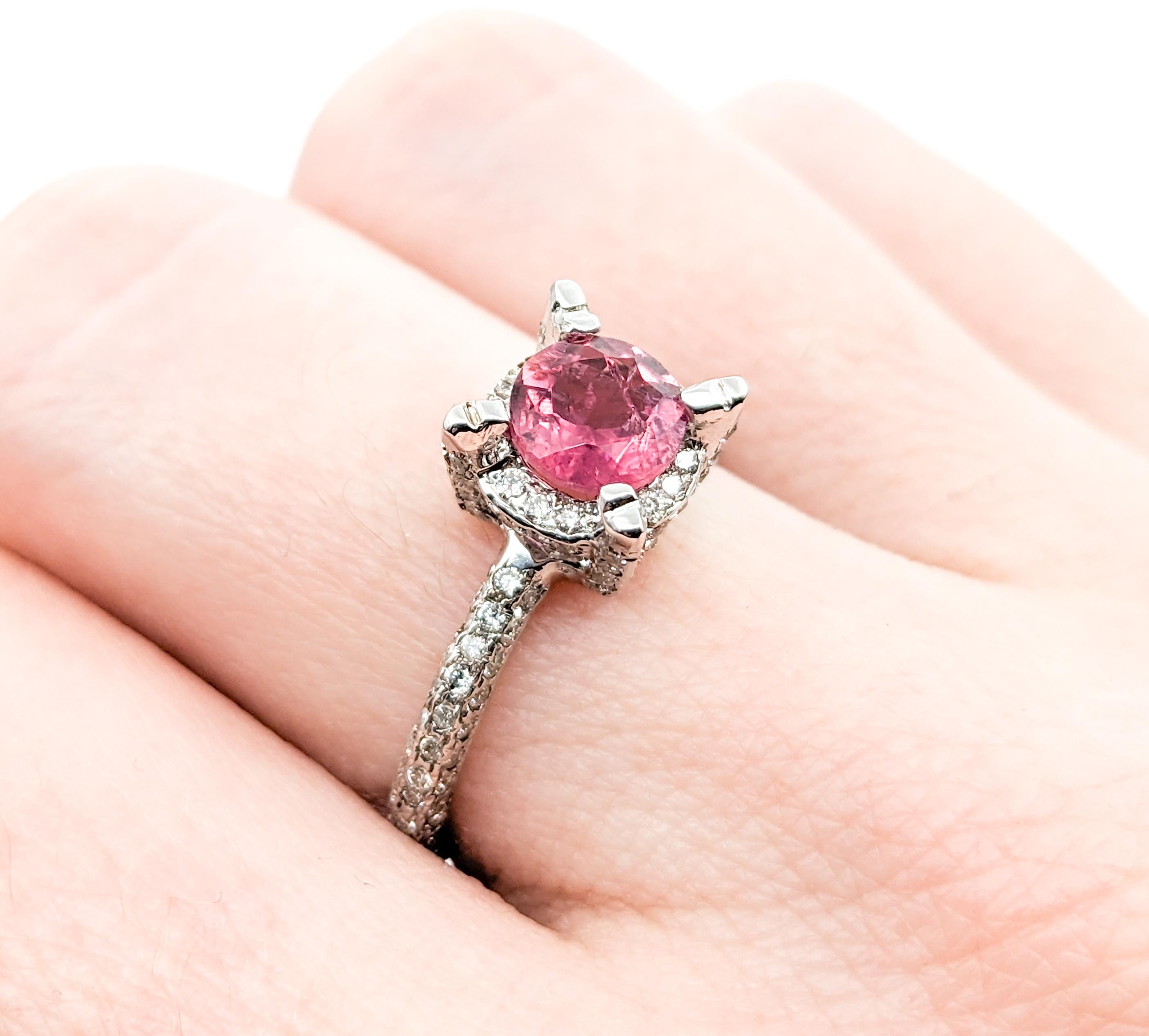 .78ct Pink Tourmaline & .75ctw Diamonds Ring In White Gold For Sale 5