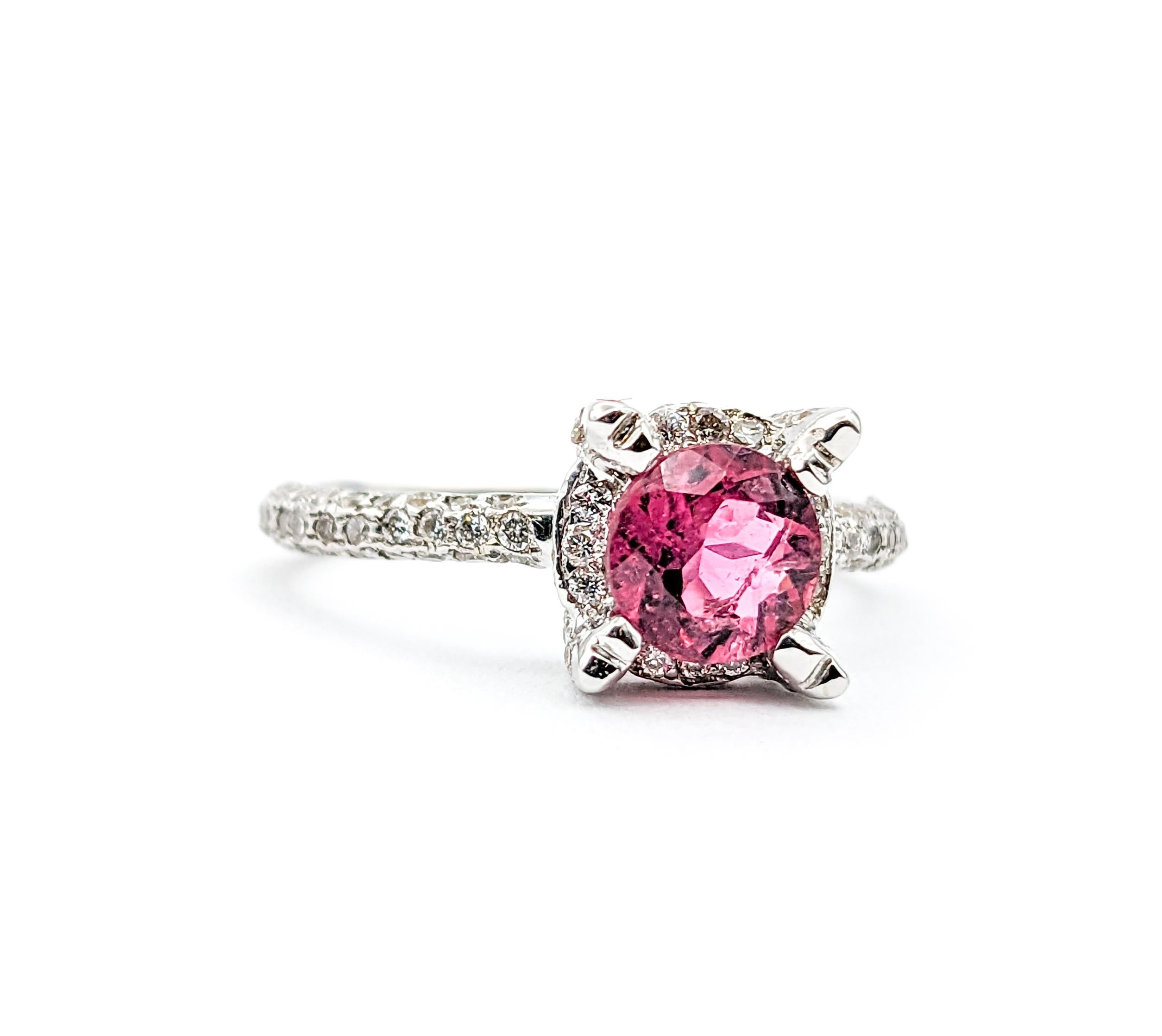 Contemporary .78ct Pink Tourmaline & .75ctw Diamonds Ring In White Gold For Sale