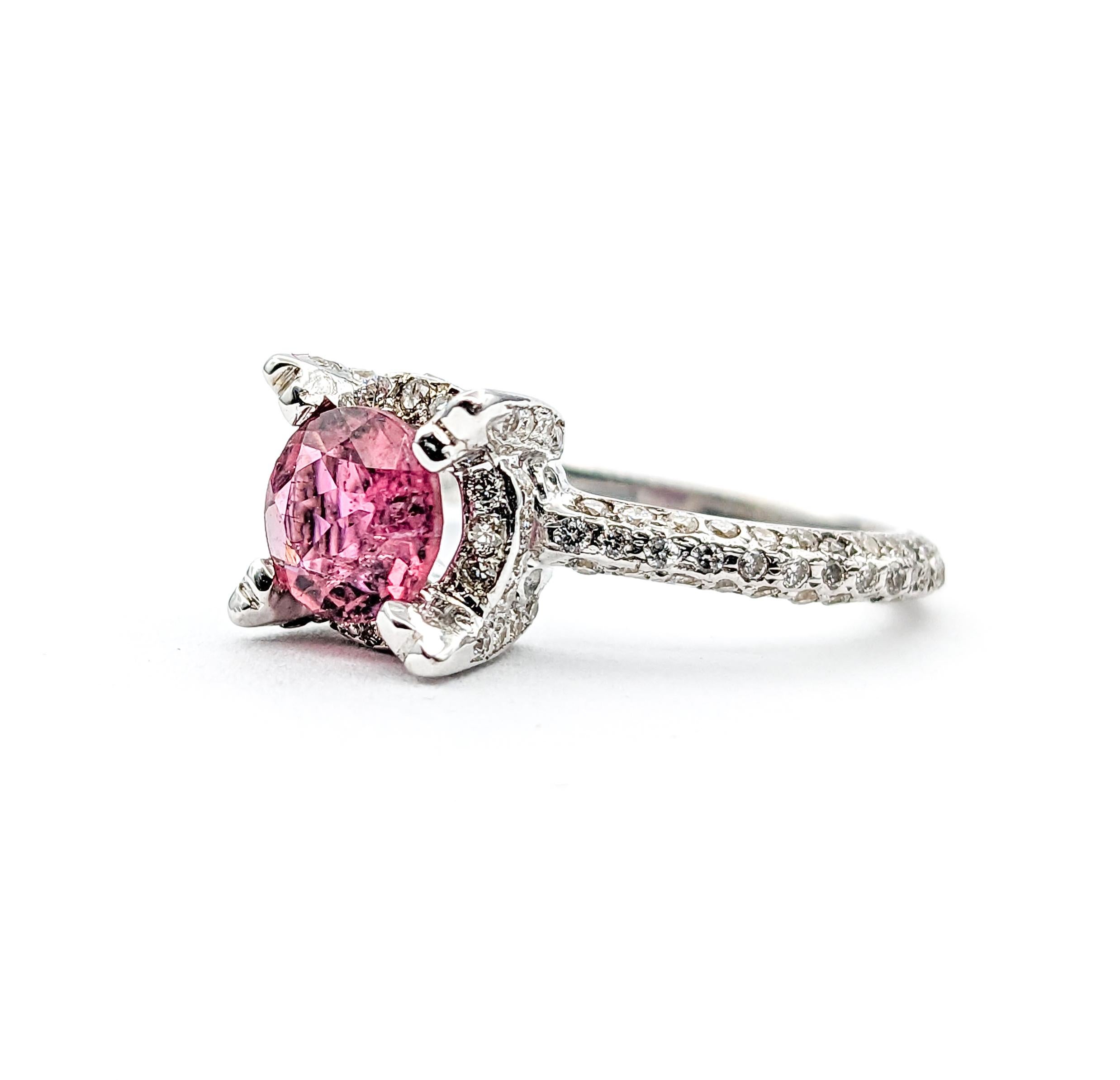 Women's .78ct Pink Tourmaline & .75ctw Diamonds Ring In White Gold For Sale