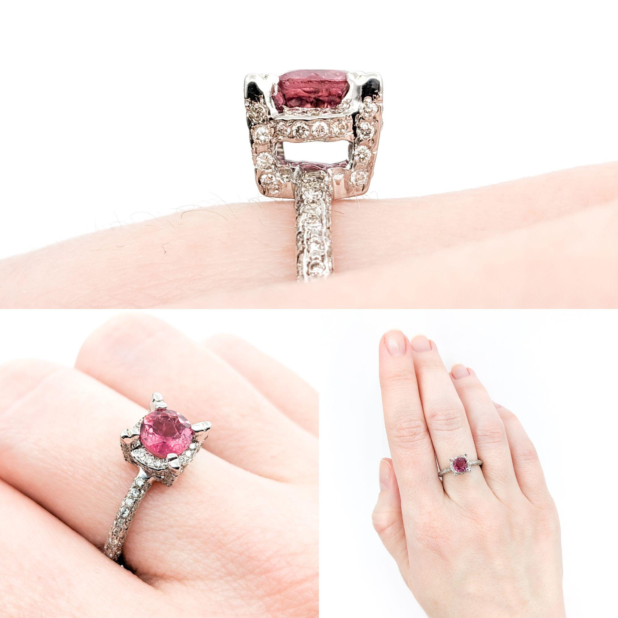 .78ct Pink Tourmaline & .75ctw Diamonds Ring In White Gold For Sale 1