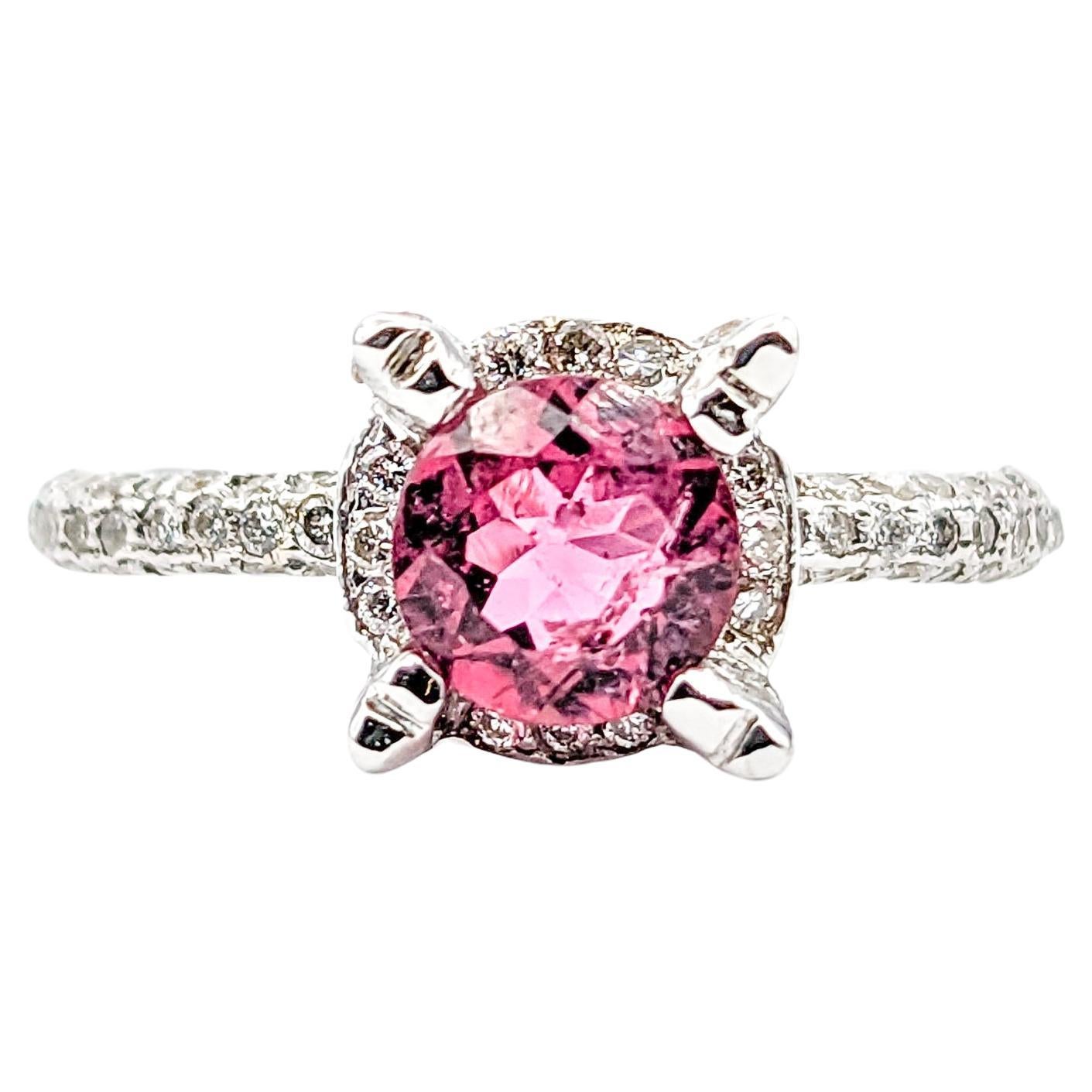 .78ct Pink Tourmaline & .75ctw Diamonds Ring In White Gold For Sale