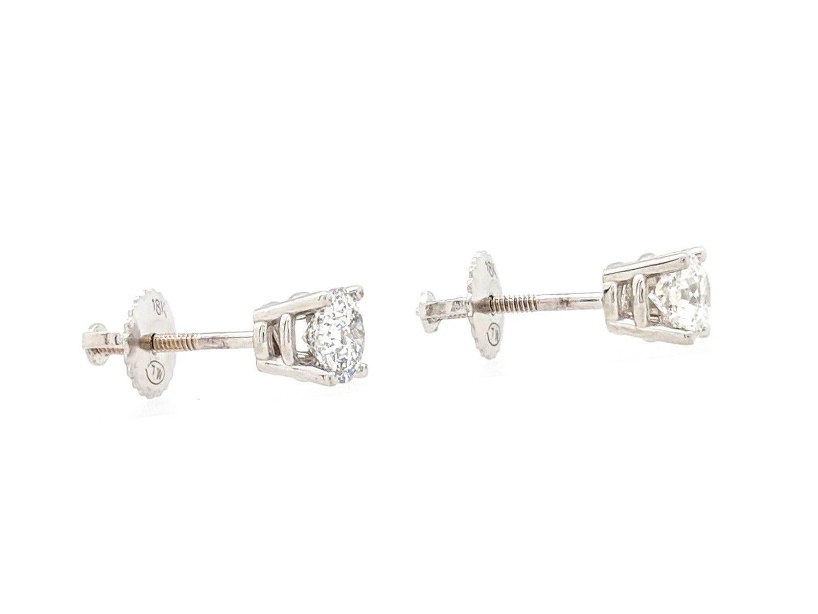 Round Cut .78ct Round Brilliant Cut Diamond Stud Earrings in 18K White Gold GSI Certified