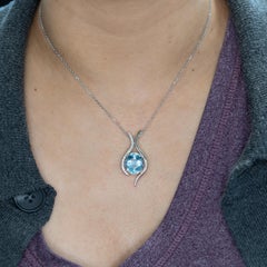 7.8Ct Santa Maria Aquamarine Pendant with Natural Diamonds Accents: 14K Gold