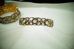 Victorian Natural uncut rose cut diamond double tone sterling silver bracelet
