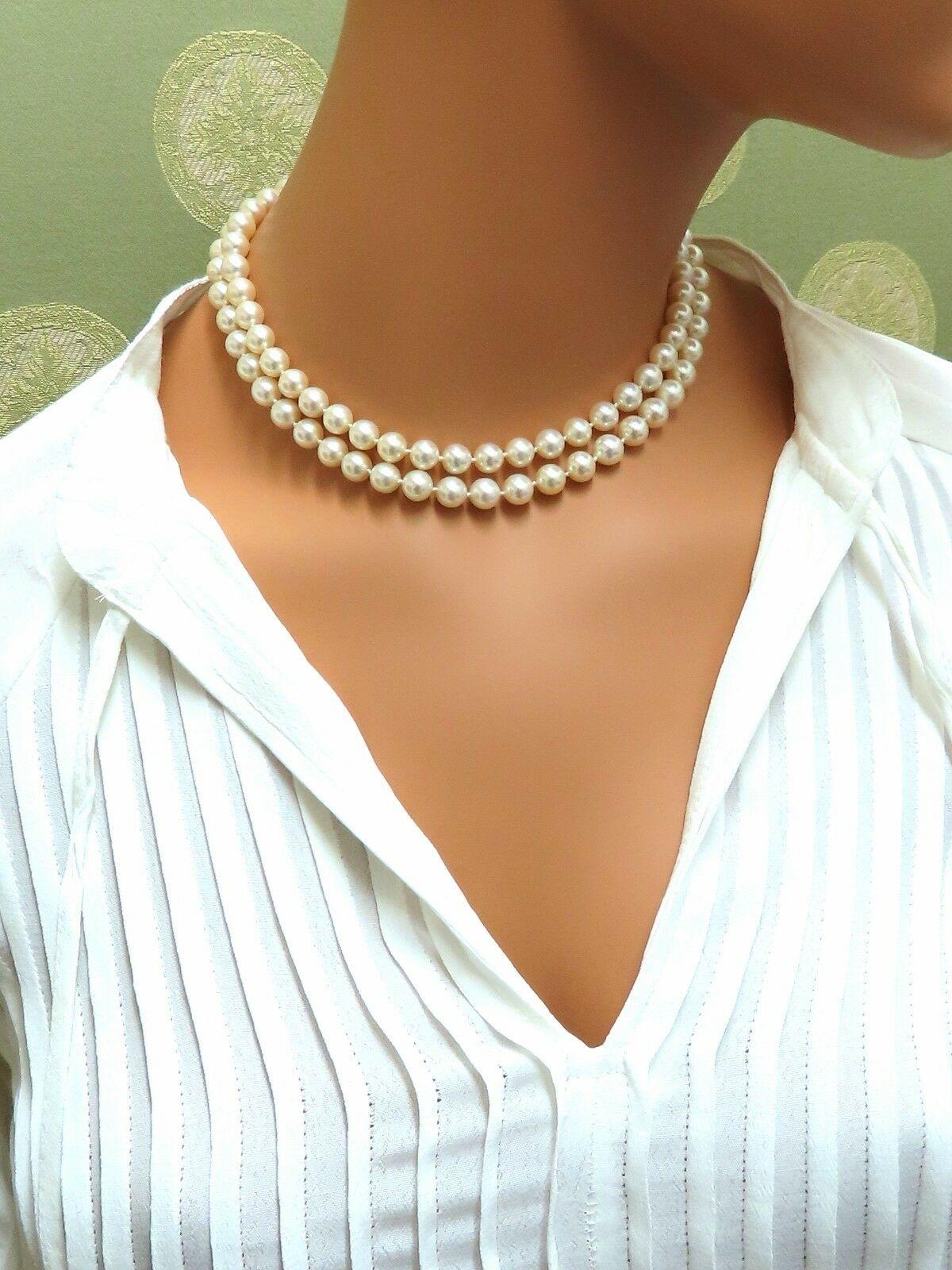 Women's or Men's Natural Japanese Akoya Pearls Necklace 14 Karat