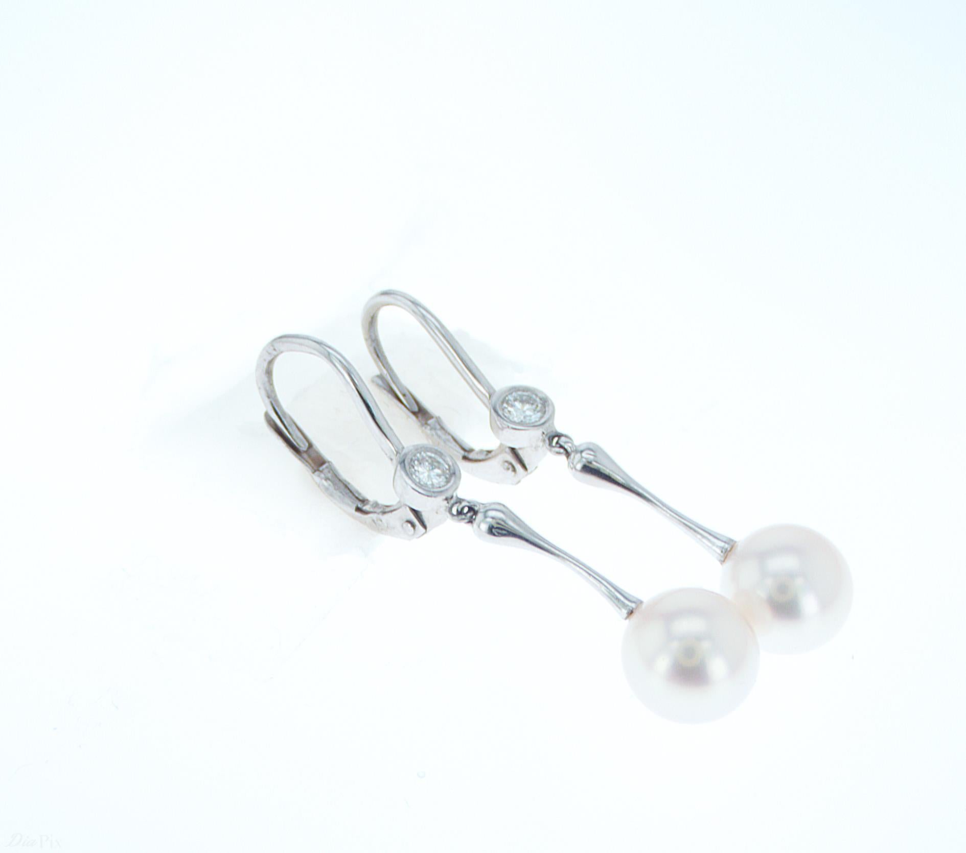 Pearl Dangle Earrings with Diamond Accenting For Sale 2