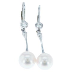 Pearl Dangle Earrings with Diamond Accenting