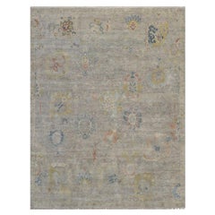 7'8"x10' Beige Hand Knotted Oushak with All Over Leaf Pattern Wool Oriental Rug