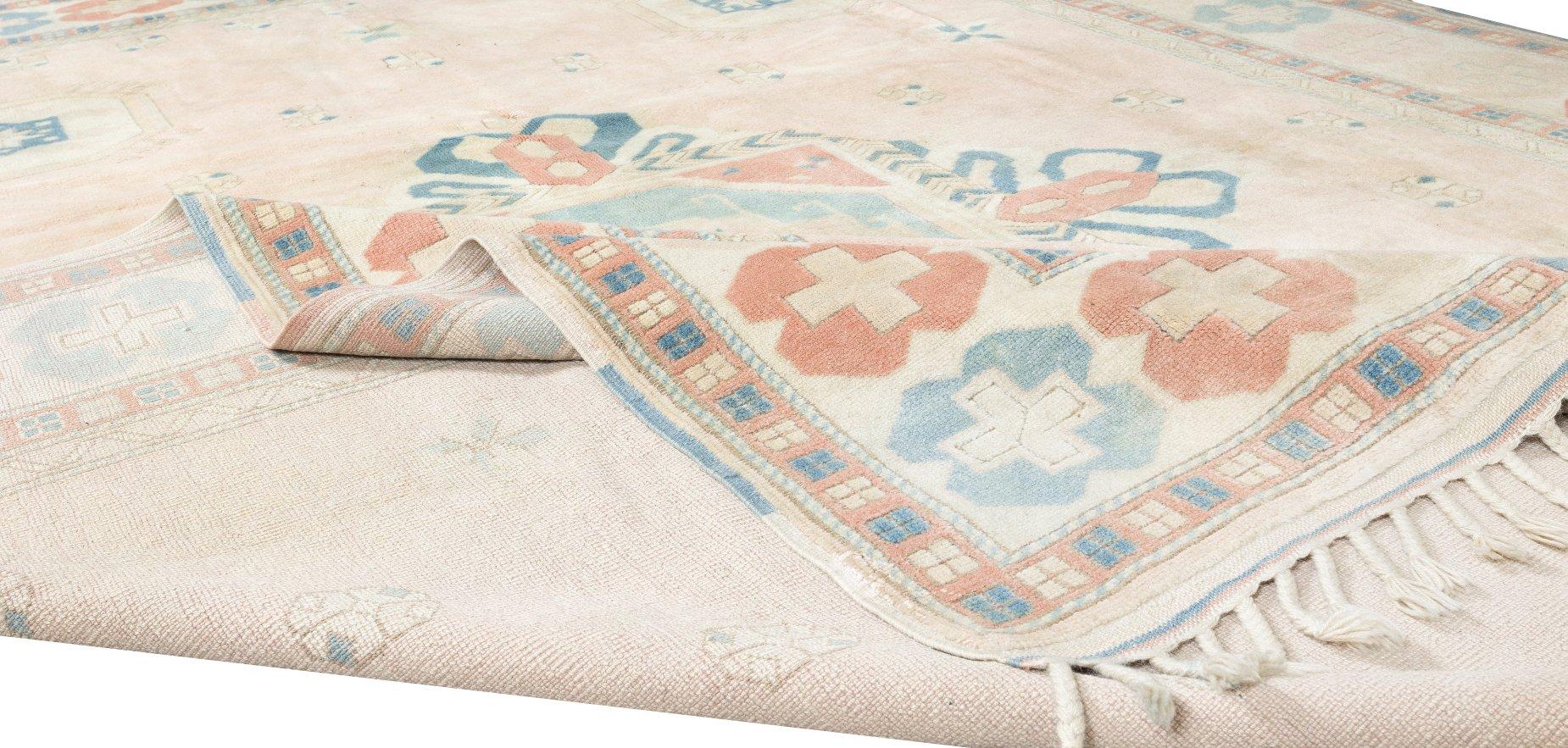 Turkish 7.8x10 Ft Vintage Antique Washed Oushak Rug, Handmade Geometric Design Carpet For Sale