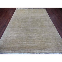 7'8"x10' Khaki Brown Plain Solid Pattern Hand Knotted Hand Spun Ghazni Wool Rug