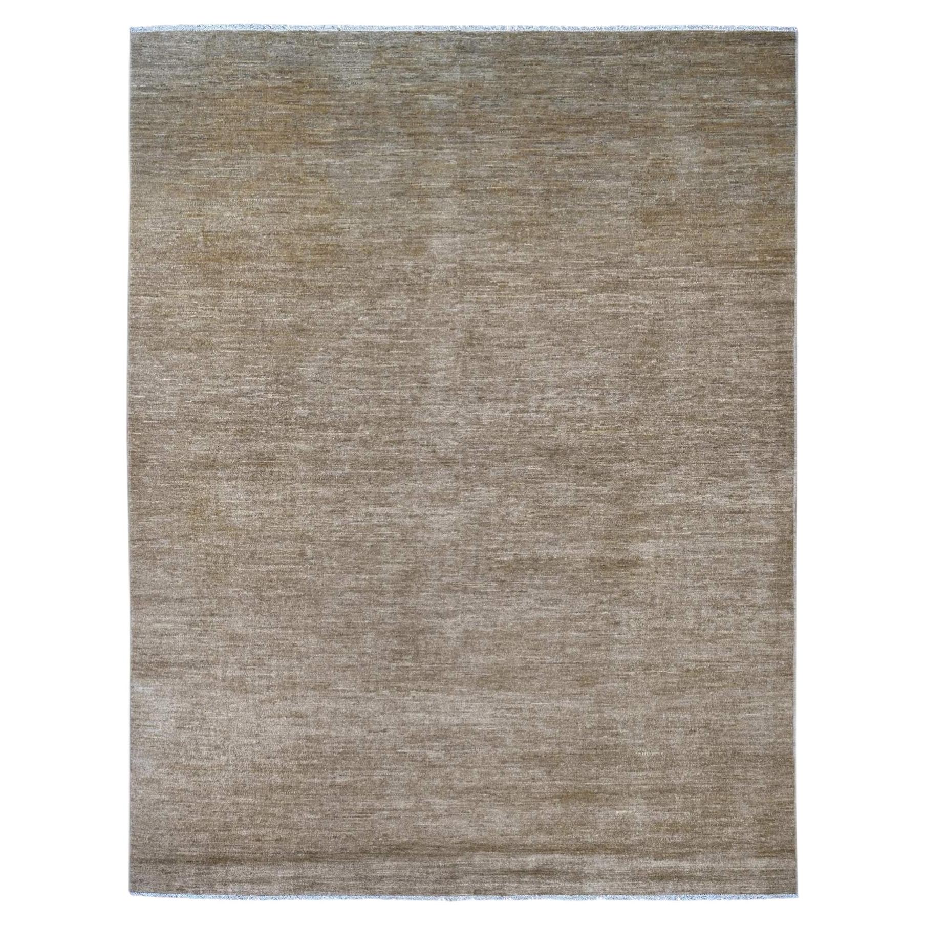 7'8"x10' Khaki Brown Plain Solid Pattern Hand Knotted Hand Spun Ghazni Wool Rug