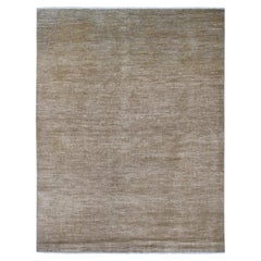 7'8"x10' Khaki Brown Plain Solid Pattern Hand Knotted Hand Spun Ghazni Wool Rug