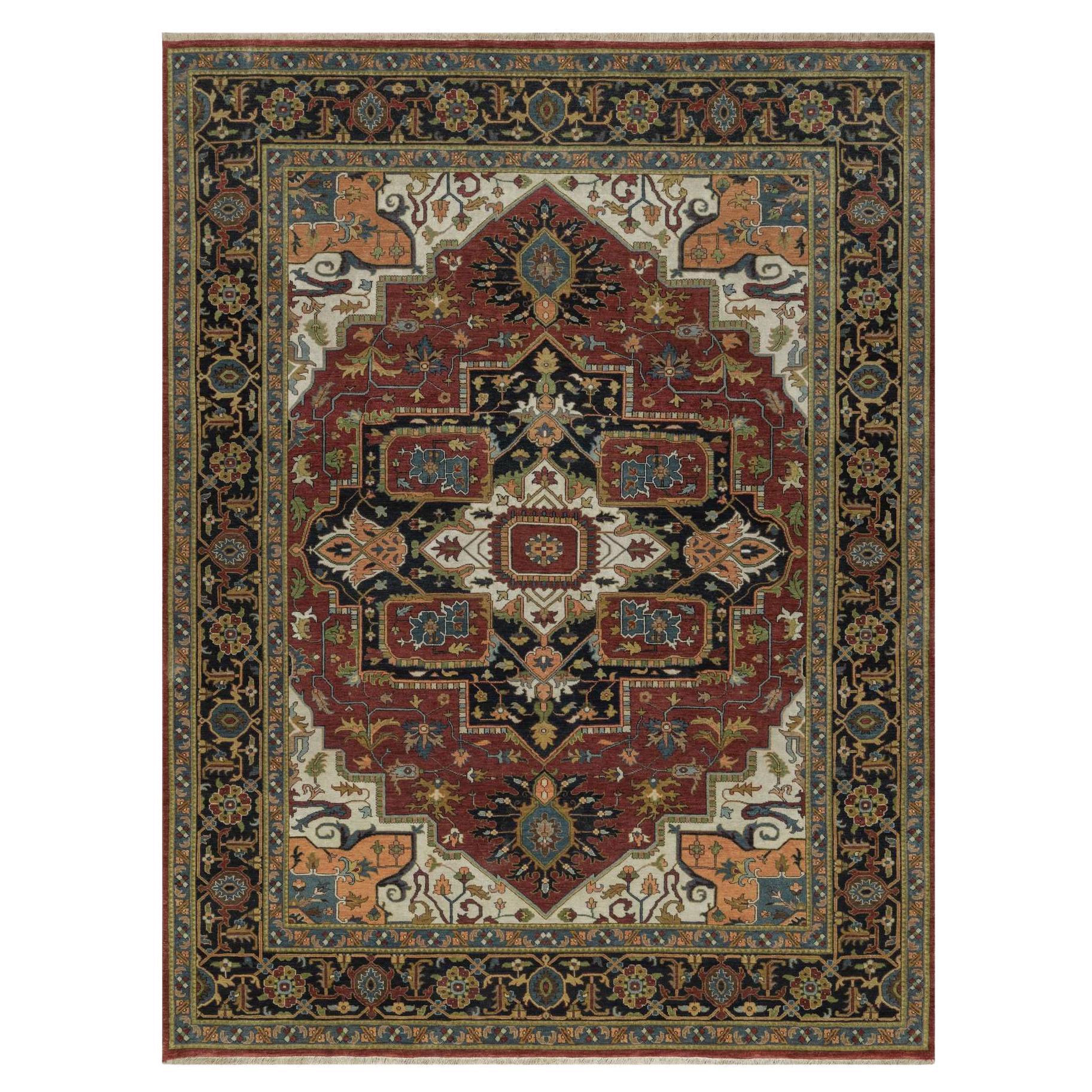 7
8"x10
Ruby Red New Zealand Wool Hand Knotted Antiqued Fine Heriz Revival Rug