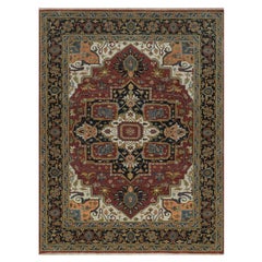 7
8"x10
Ruby Red New Zealand Wool Hand Knotted Antiqued Fine Heriz Revival Rug