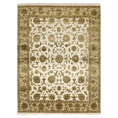 7'8 "x10' Rajasthan bianco con disegno di foglie in lana e seta annodato a mano Rugs
