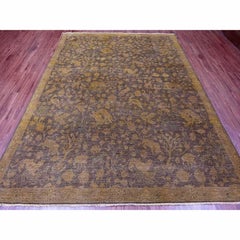 7'8"x10'1" Brown Overdyed Persian Design Hunting Scene All Wool Hand Knotted Rug