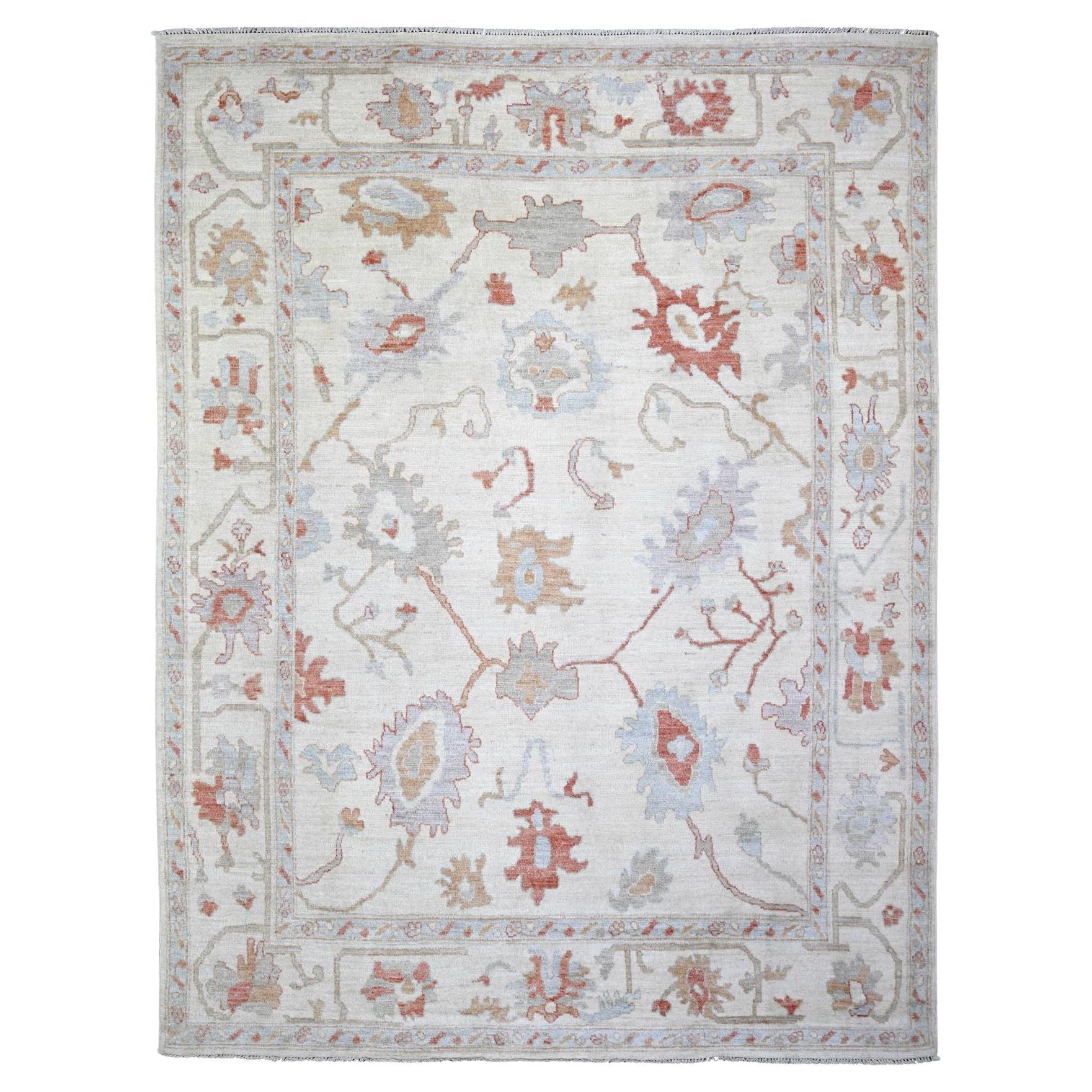 7'8"x10'2" Ivory Hand Knotted Afghan Angora Oushak Pure Wool Oriental Rug