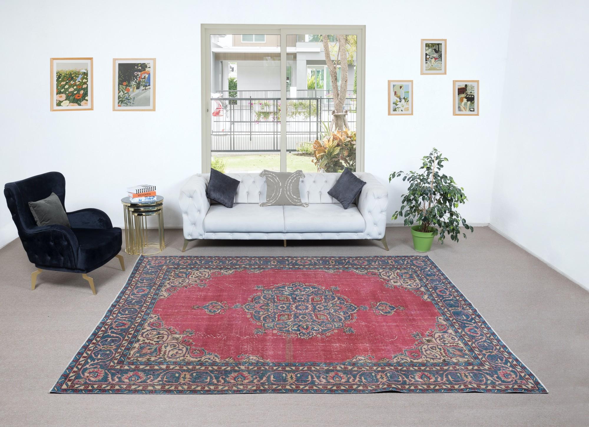 A finely hand-knotted vintage Turkish carpet from 1960s. The rug has even low wool pile on cotton foundation. It is heavy and lays flat on the floor, in very good condition with no issues. It has been washed professionally, The rug is sturdy and can