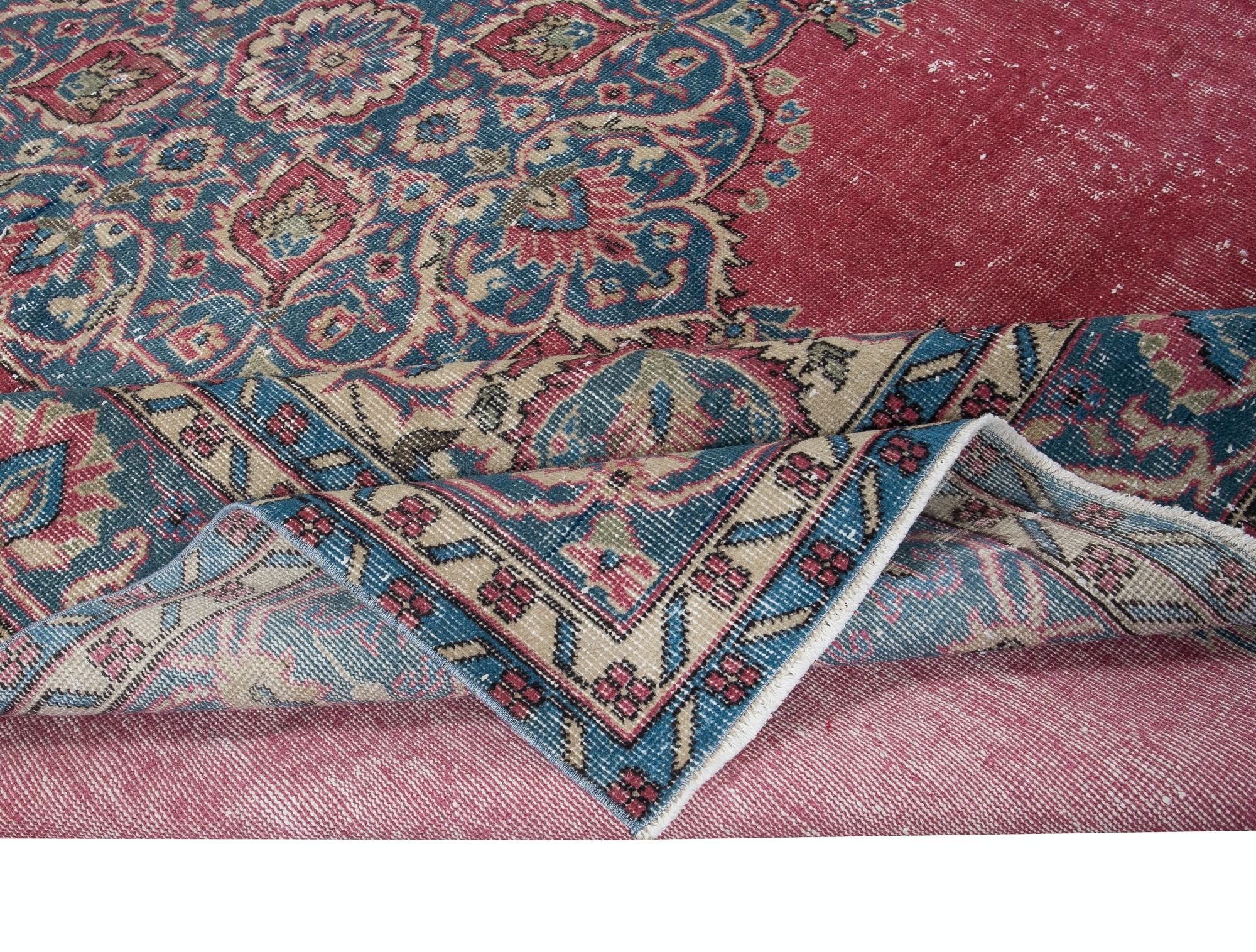 Tribal 7.8x10.5 Ft One of a kind Handmade Vintage Anatolian Area Rug in Red & Dark Blue For Sale
