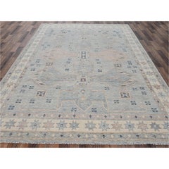 7'8"x10'7" Beau Blue Anatolian Village Design Turkish Knot Hand Knotted Wool Rug