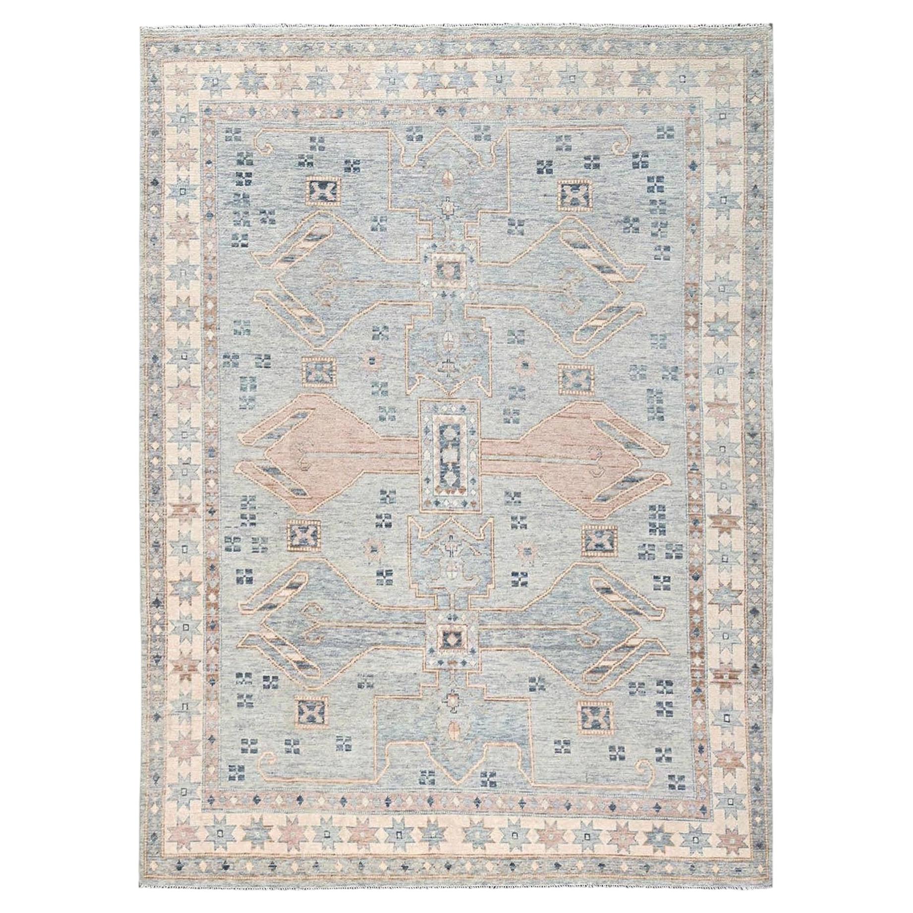 7'8"x10'7" Beau Blue Anatolian Village Design Turkish Knot Hand Knotted Wool Rug