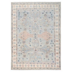 7'8"x10'7" Beau Blue Anatolian Village Design Turkish Knot Hand Knotted Wool Rug