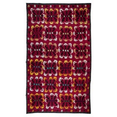 Vintage Silk Hand Embroidery Bed Cover, Uzbek Suzani Textile Throw