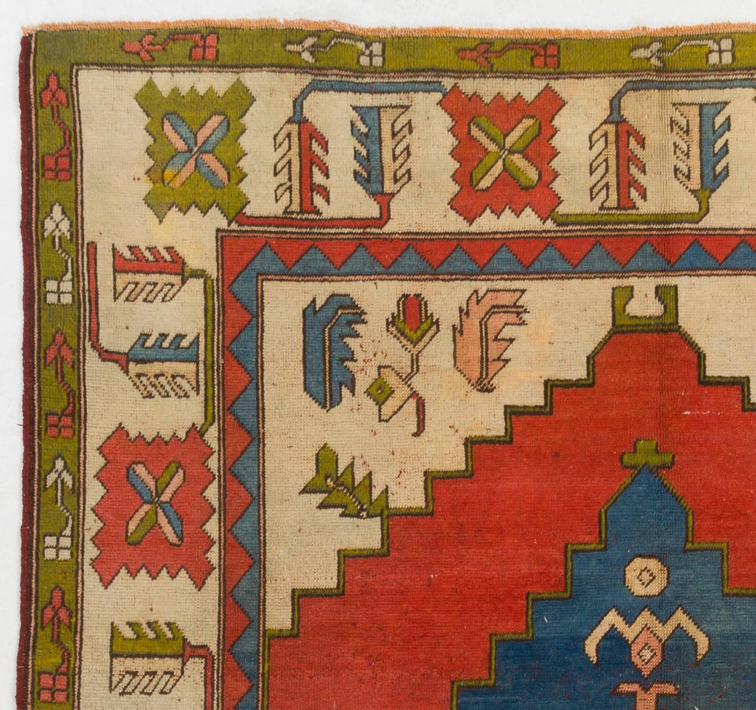 Alfombra de área Konya Vintage de 7,8x11 pies. 100% lana suave. Colores Rojo, Azul y Verde Beige Turco en venta