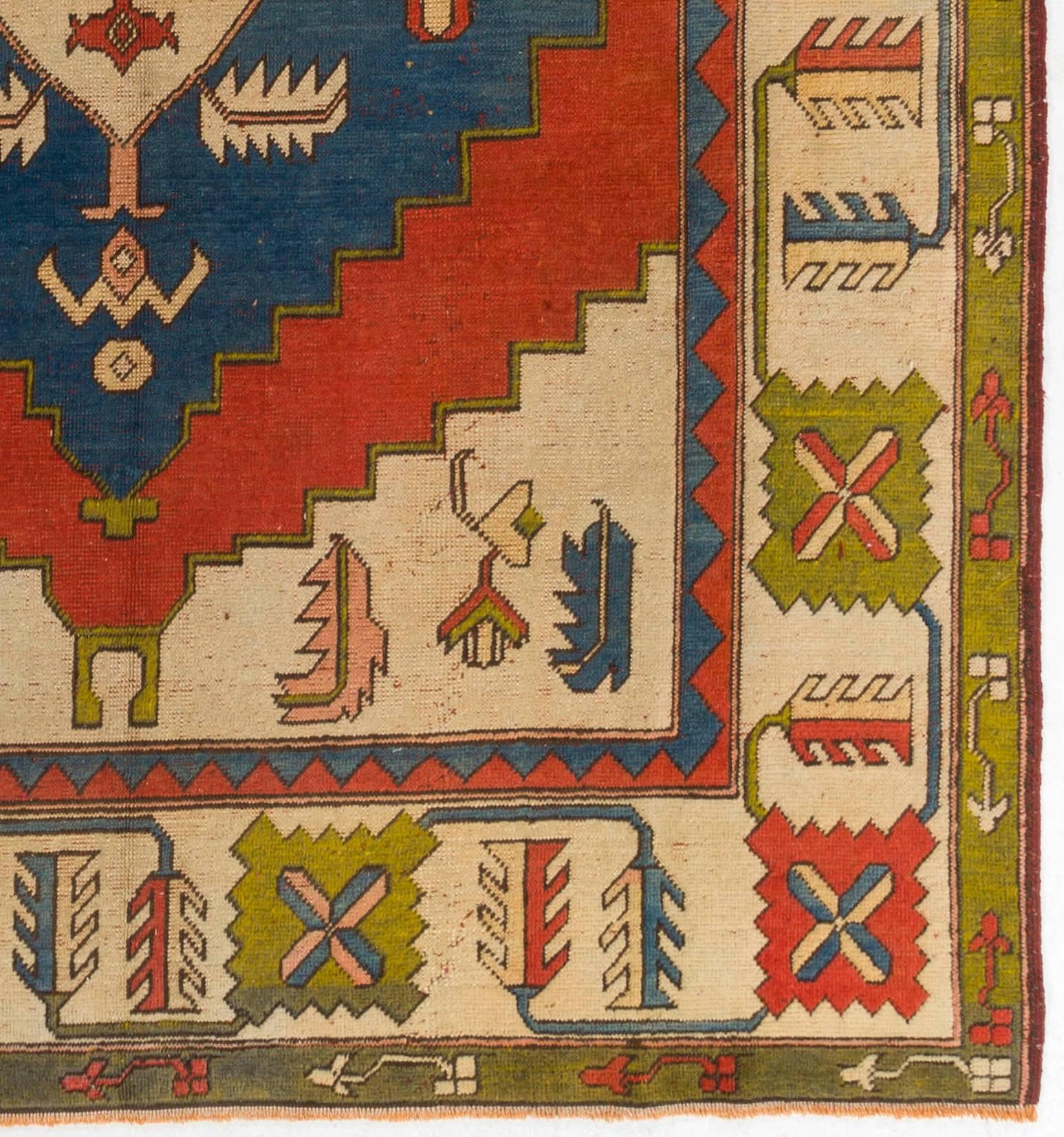 Alfombra de área Konya Vintage de 7,8x11 pies. 100% lana suave. Colores Rojo, Azul y Verde Beige en Bueno estado para la venta en Spring Valley, NY