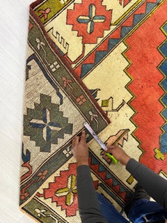 7.6x11 Ft Vintage Handmade Konya Wool Area Rug. Red, Blue, Green & Beige Carpet