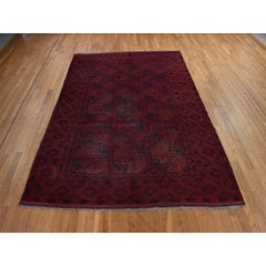 7'8"x11' Red Vintage Afghan Beshir Elephant Feet Design Hand Knotted Wool Rug