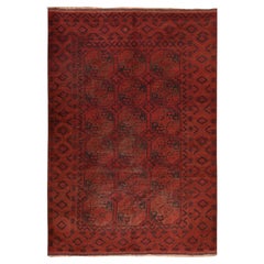 7'8"x11' Red Vintage Afghan Beshir Elephant Feet Design Hand Knotted Wool Rug