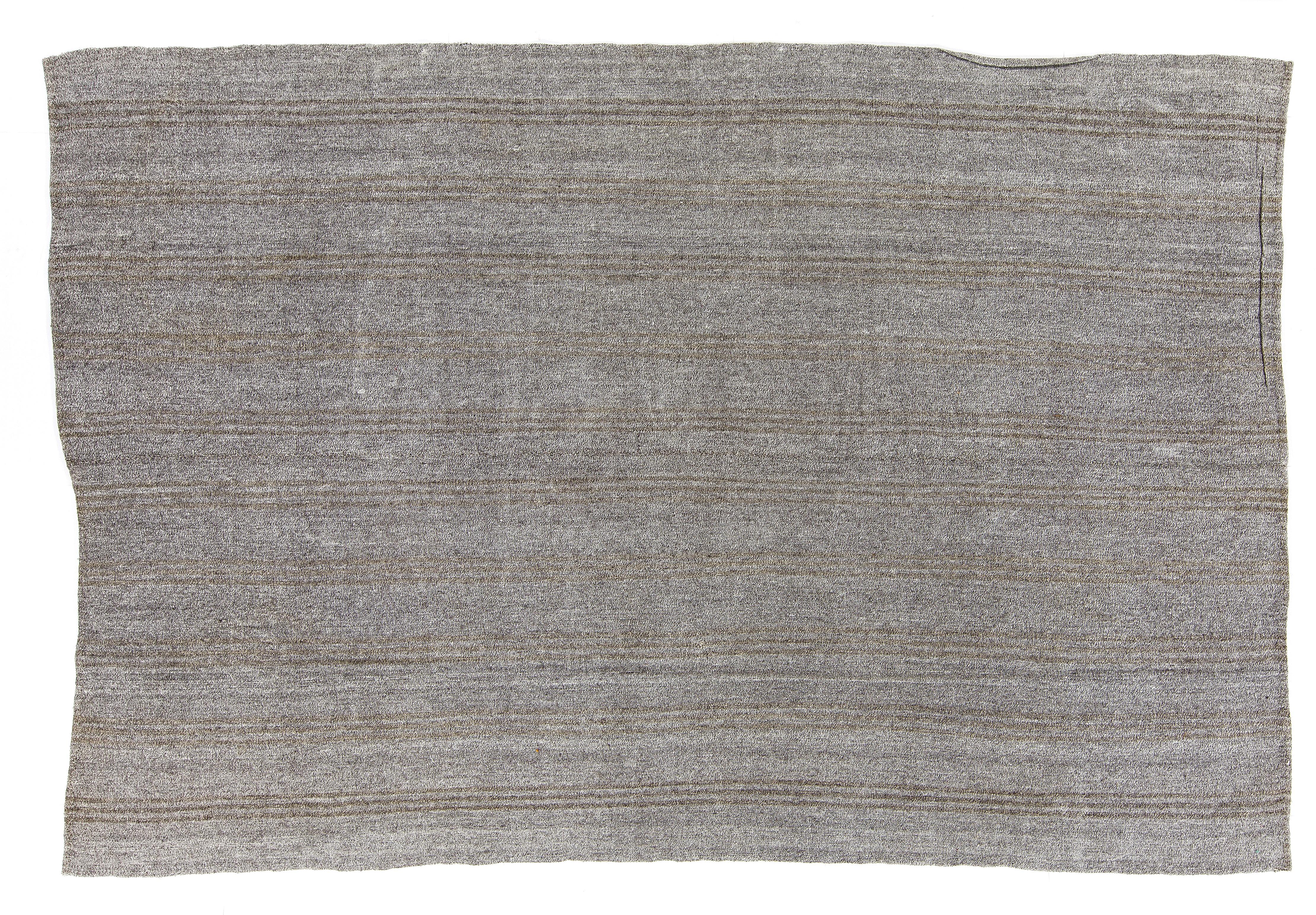 20th Century 7.8x11.5 Ft Natural Goat Wool and Hemp Turkish Kilim, Light Gray & Brown Rug For Sale