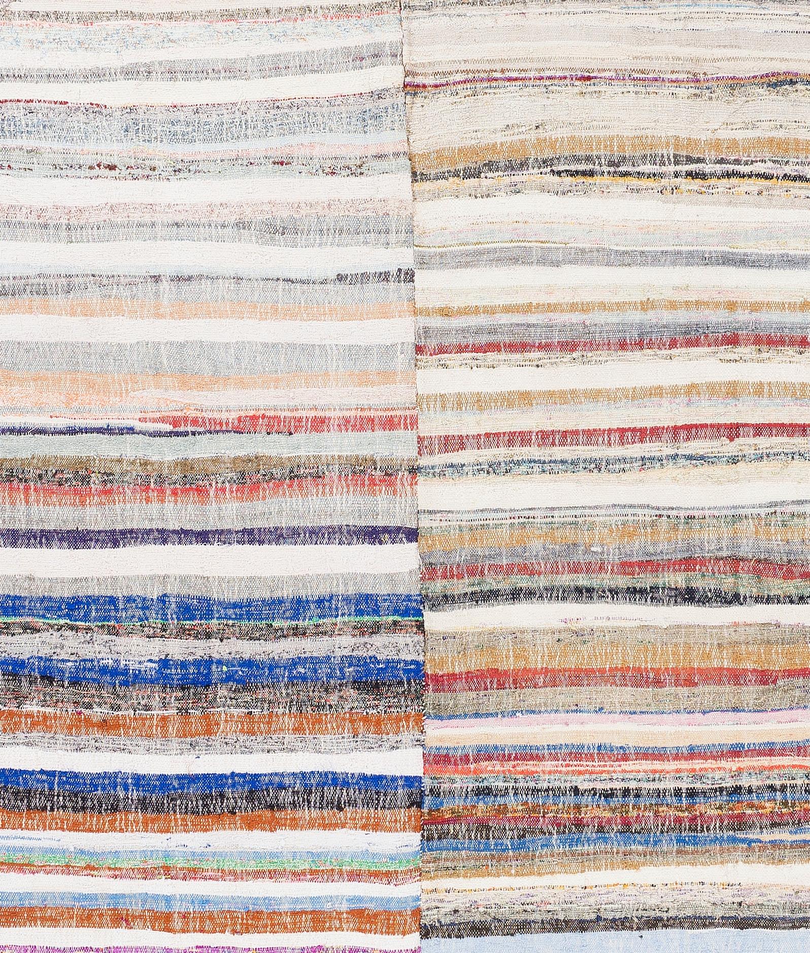 Hand-Woven 7.8x12 Ft Vintage Kilim Carpet, Flatweave Floor Covering, Striped Cotton Rag Rug For Sale