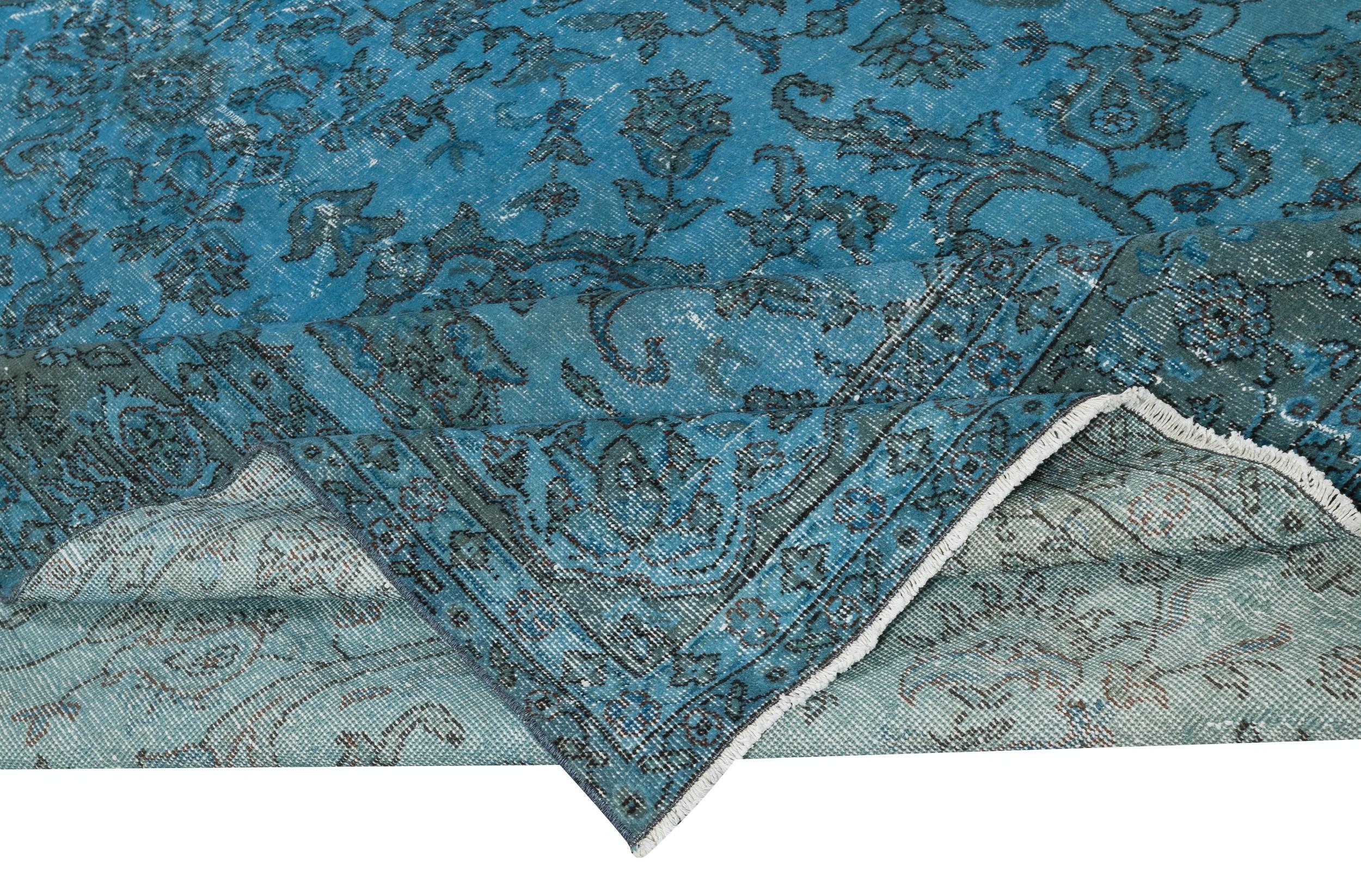 Moderno Tappeto grande 7,8x12,4 Ft fatto a mano. Tappeto da salotto blu con design floreale in vendita