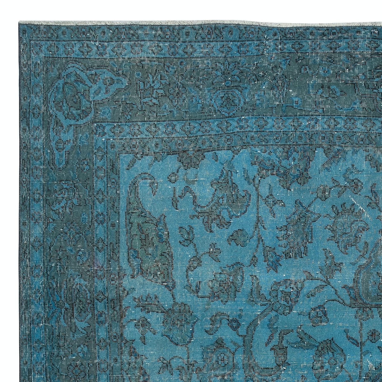 Turco Tappeto grande 7,8x12,4 Ft fatto a mano. Tappeto da salotto blu con design floreale in vendita