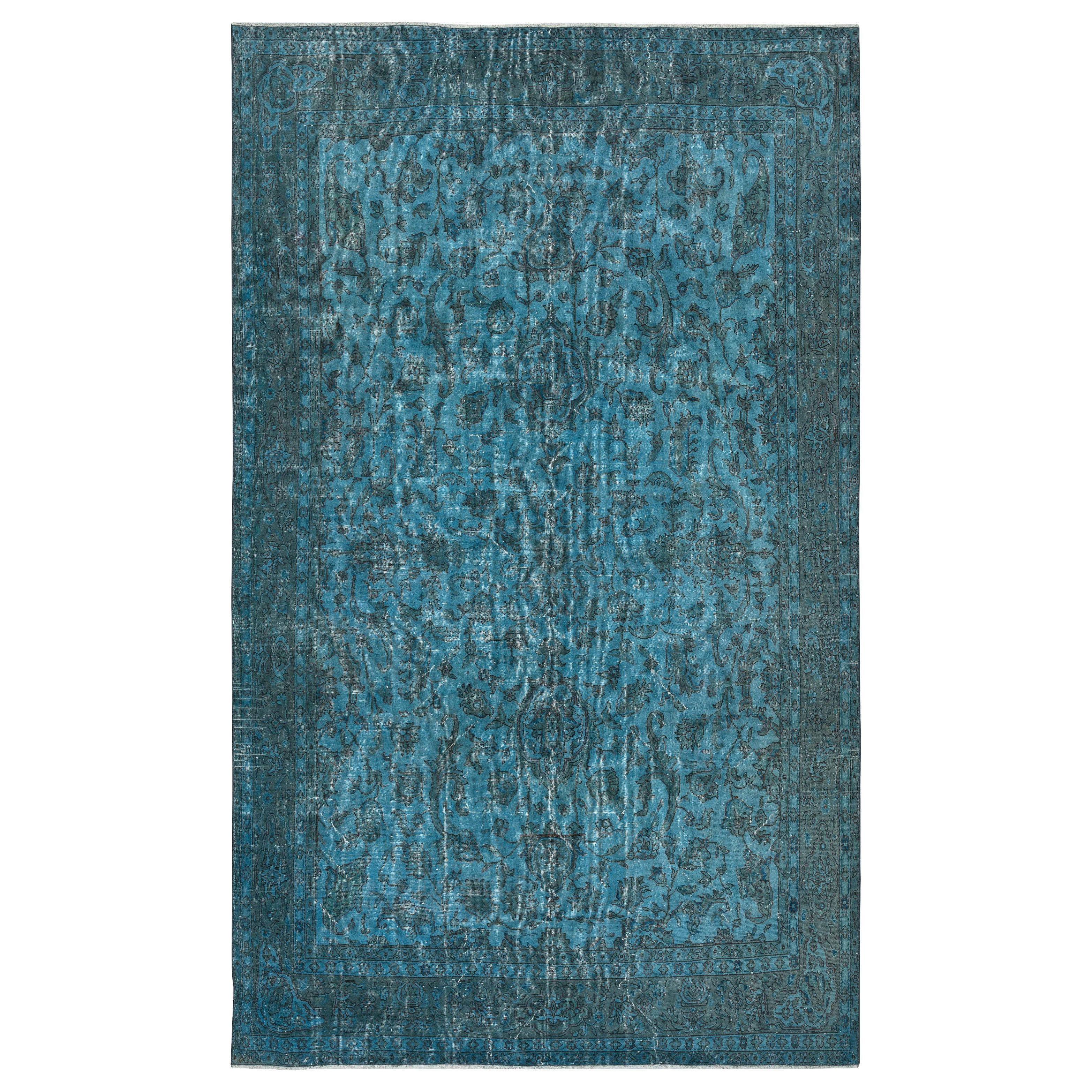 Tappeto grande 7,8x12,4 Ft fatto a mano. Tappeto da salotto blu con design floreale in vendita