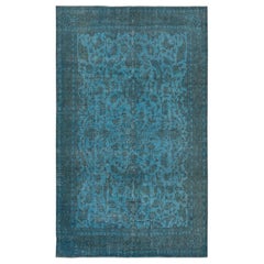 7.8x12.4 Ft Handmade Large Area Rug. Blue Living Room Carpet with Floral Design