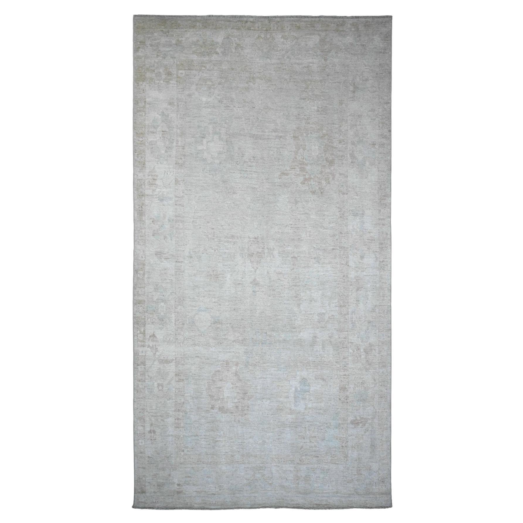 7'8"x14'10" Grauer handgeknüpfter afghanischer Angora Oushak 100% Woll-Läufer Orientalischer Teppich in Grau