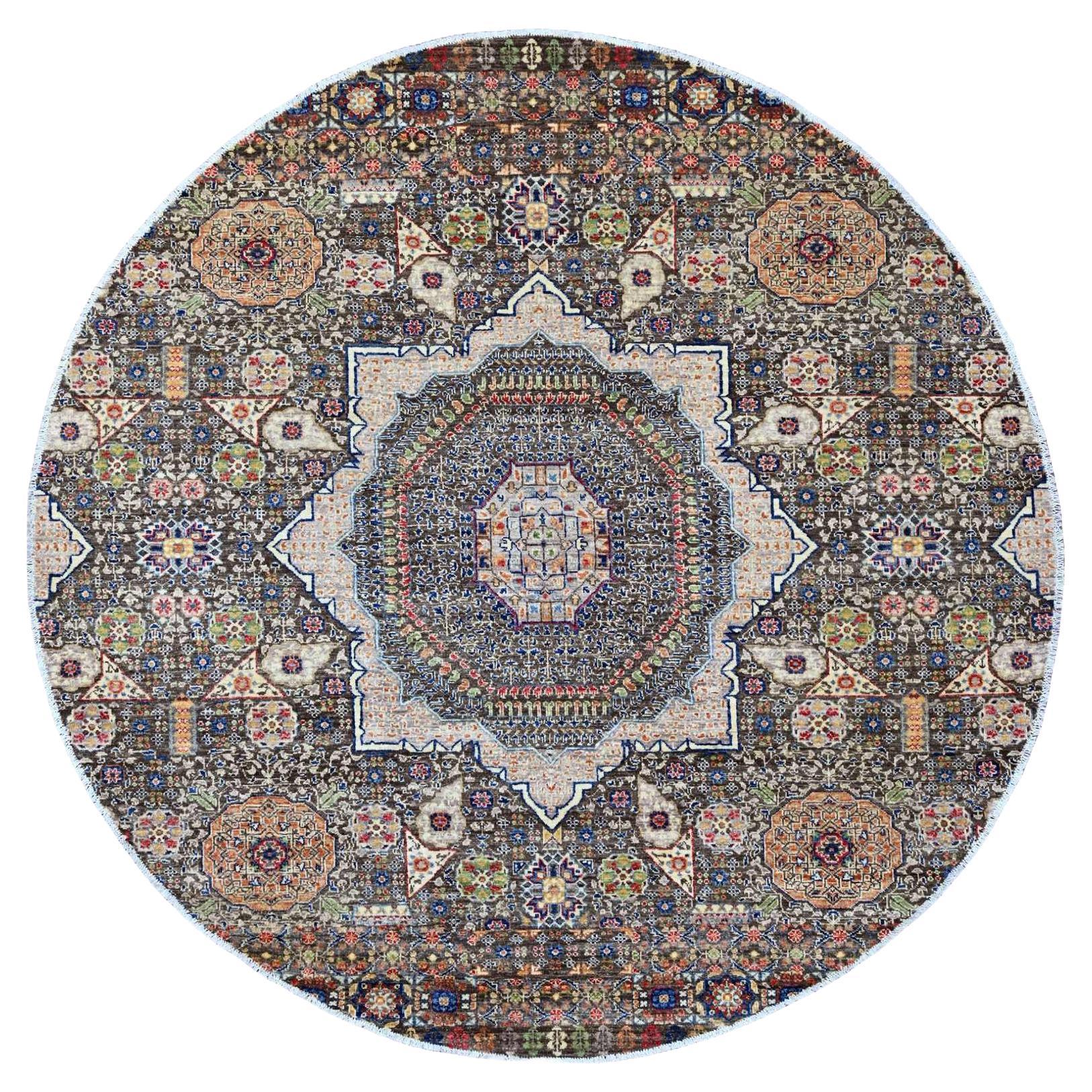 7'8 "x7'8" Marrone 14° secolo Mamluke Pattern annodato a mano in pura lana Rugs in vendita