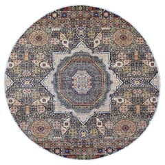 7'8 "x7'8" Marrone 14° secolo Mamluke Pattern annodato a mano in pura lana Rugs
