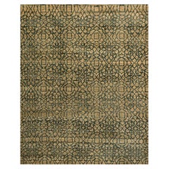 7'8 "x8'7" Tapis en laine naturelle non teintée 7'8 "x8'7" Brown Flower Rosette Motif Hand Knots Rugs