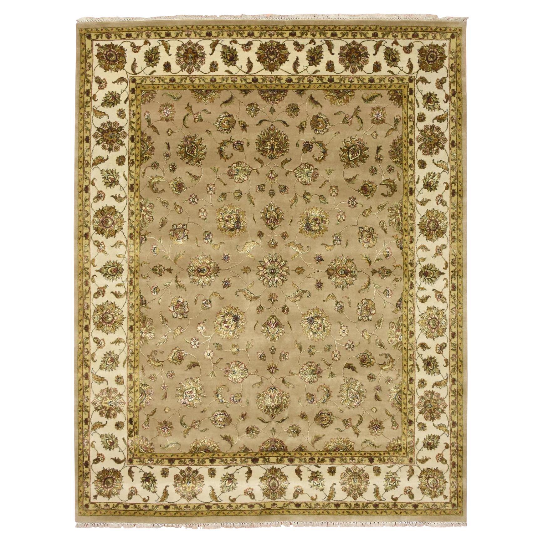7'8 "x9'10" Braun Rajasthan mit Blatt-Design Handgeknüpft Wolle & Seide Orientalisch