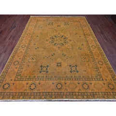 7'8"x9'10" Honey Brown Overdyed Kazak Flower Design Wool Hand Knotted Rug