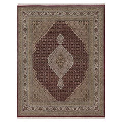 7'8 "x9'10" Rosso Tabriz Mahi con disegno a medaglione Tappeto in lana morbida annodato a mano